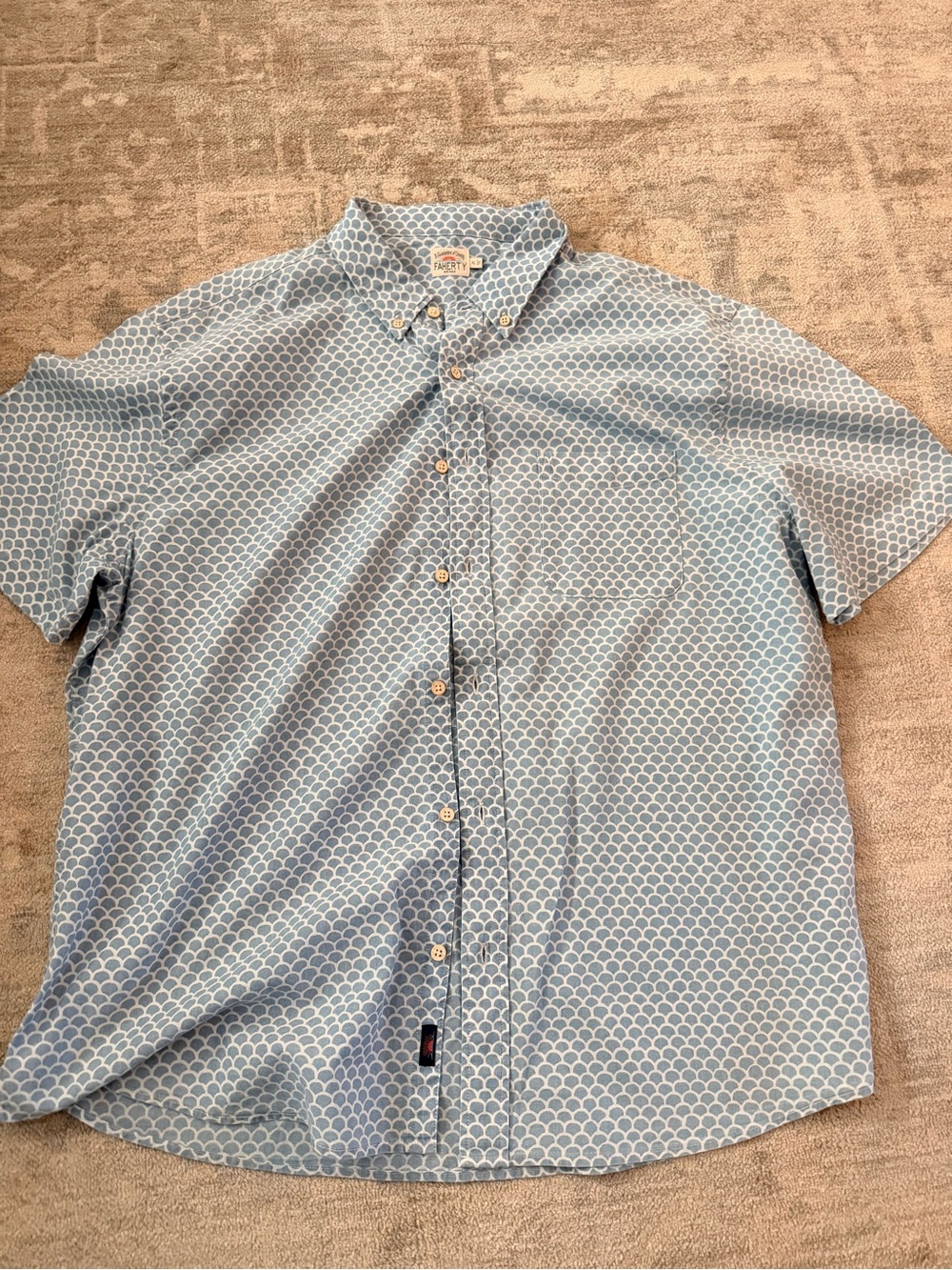 Faherty Light Blue Geometric Short-Sleeve Button-Down Shirt